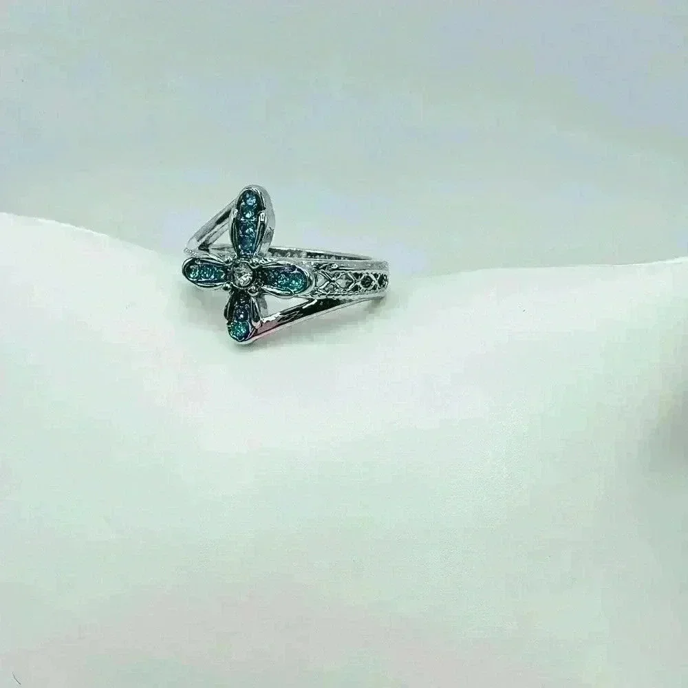 Blue Rhinestone Cross Ring Size 8